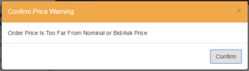 Confirm Price Warning pop-up screen